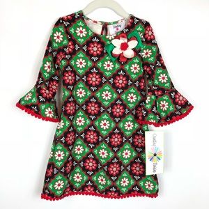 NWT Size 4T Floral Printed Red Green Multi Holiday Christmas Dress